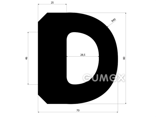 Gumový profil tvaru "D" s dutinkou, 80x70/R40mm, 70°ShA, EPDM, -40°C/+100°C, čierny